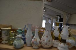 Quantity of assorted ceramics to include spill vases, miniature oil lamps, glass ware etc