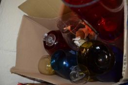 Box of assorted clear and coloured 20th Century glass ware