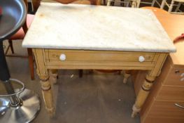 Marble topped pine single drawer side table