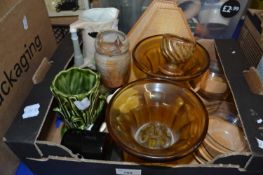 Mixed Lot: Sylvac spill vase, pair of amber glass rose bowls etc
