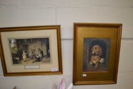 Too Old to Play by Henry Brecker, reproduction print in gilt frame together with a print of two dogs