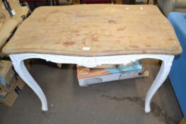 Pine topped white painted side table on cabriole legs