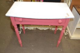 Pink and white painted pine side table with single drawer