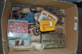 Box of assorted hand tools and fittings