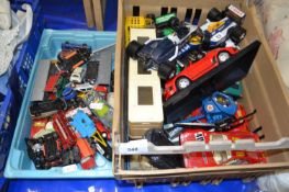 Two boxes of children's toy cars, play worn