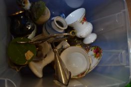 Old Country Rose tea cup and saucer, figurines, miniature candlesticks etc