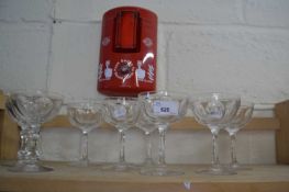 Set of six champagne glasses with two others similar