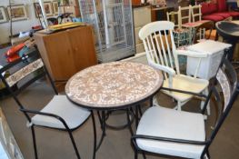 Mozaic topped round garden table with two matching chairs