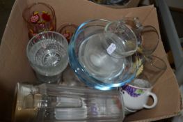 Quantity of assorted kitchen wares to include lemonade jug, dessert dishes, mixing bowls, jugs,