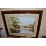 River scene in Wharfdale by William Miller, reproduction print, framed and glazed