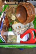 Mixed Lot: Floral decorated storage box, wooden bowl, picture frames, books etc