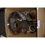Quantity of assorted metal wares to include vases, tray etc