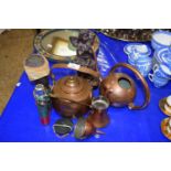 Mixed Lot: Copper kettle, copper watering can, various ornaments, hip flask etc