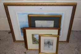 Group of five various watercolours and prints to include river and boating scenes