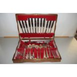A vintage Ryals silver plated cutlery oak canteen set, comprising of sixty two pieces (case a/f)