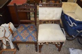 Two Victorian side chairs with carved decoration