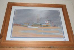Jane Garner, study of moored boats, framed and glazed