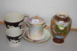 Mixed Lot: Japanese Satsuma vase, hunting sprig decorated mugs etc