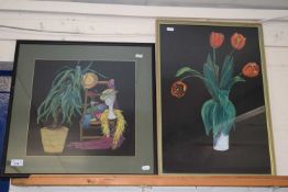 Pair of still life studies, plants and objects, unsigned, framed and glazed