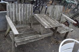 Two seater garden bench with integral table