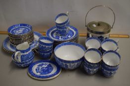 Quantity of Willow pattern tea wares and a further similar biscuit barrel