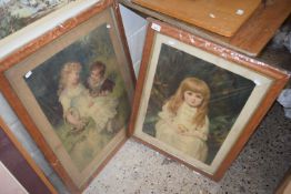 Two Victorian chromolithograph prints set in maple veneered frames