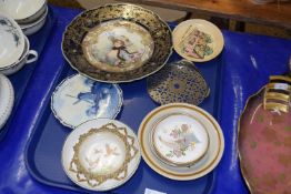 Tray of various decorated ceramics to include a continental gilt decorated plate and other