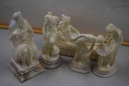 Group of five reproduction marble and polished stone Grecian style figures
