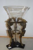 Reproduction centre piece vase with brass eagle frame and central clear glass insert