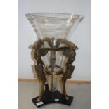 Reproduction centre piece vase with brass eagle frame and central clear glass insert