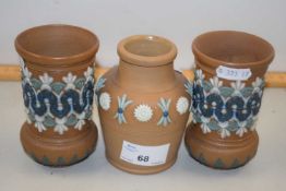 Mixed Lot: Pair of Doulton silicon ware small vases and one other (3)