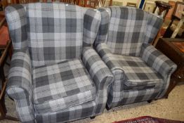 Pair of tartan upholstered armchairs