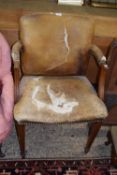 Mahogany framed and leather upholstered armchair (a/f)