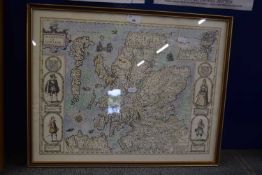 Reproduction coloured map The Kingdom of Scotland