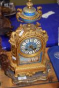 French porcelain faced and gilt metal cased mantel clock, for restoration