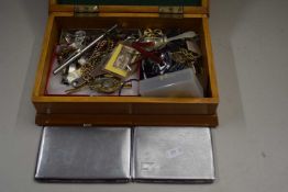 One box of various costume jewellery, bottle opener, cigarette cases etc