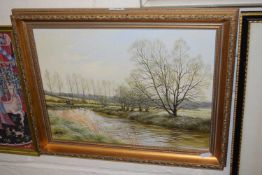 K W Hastings, study of a river scene, oil on canvas, gilt framed
