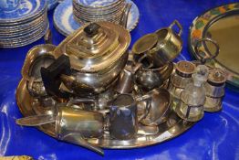 Mixed Lot: Silver plated tea set, silver plated RAF cruet and other assorted items