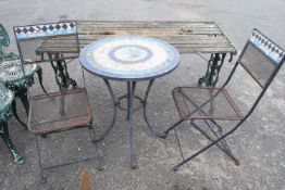 Tile top garden table and two chairs