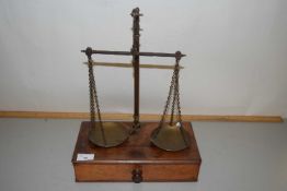 Pair of vintage brass beam scales and weights