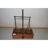 Pair of vintage brass beam scales and weights