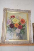 Mary Flood, study of a vase of flowers, oil on board, distressed finish gilt frame