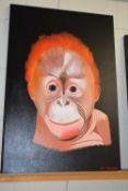 Pip Prince, portrait of a baby Orangutan, oil on canvas