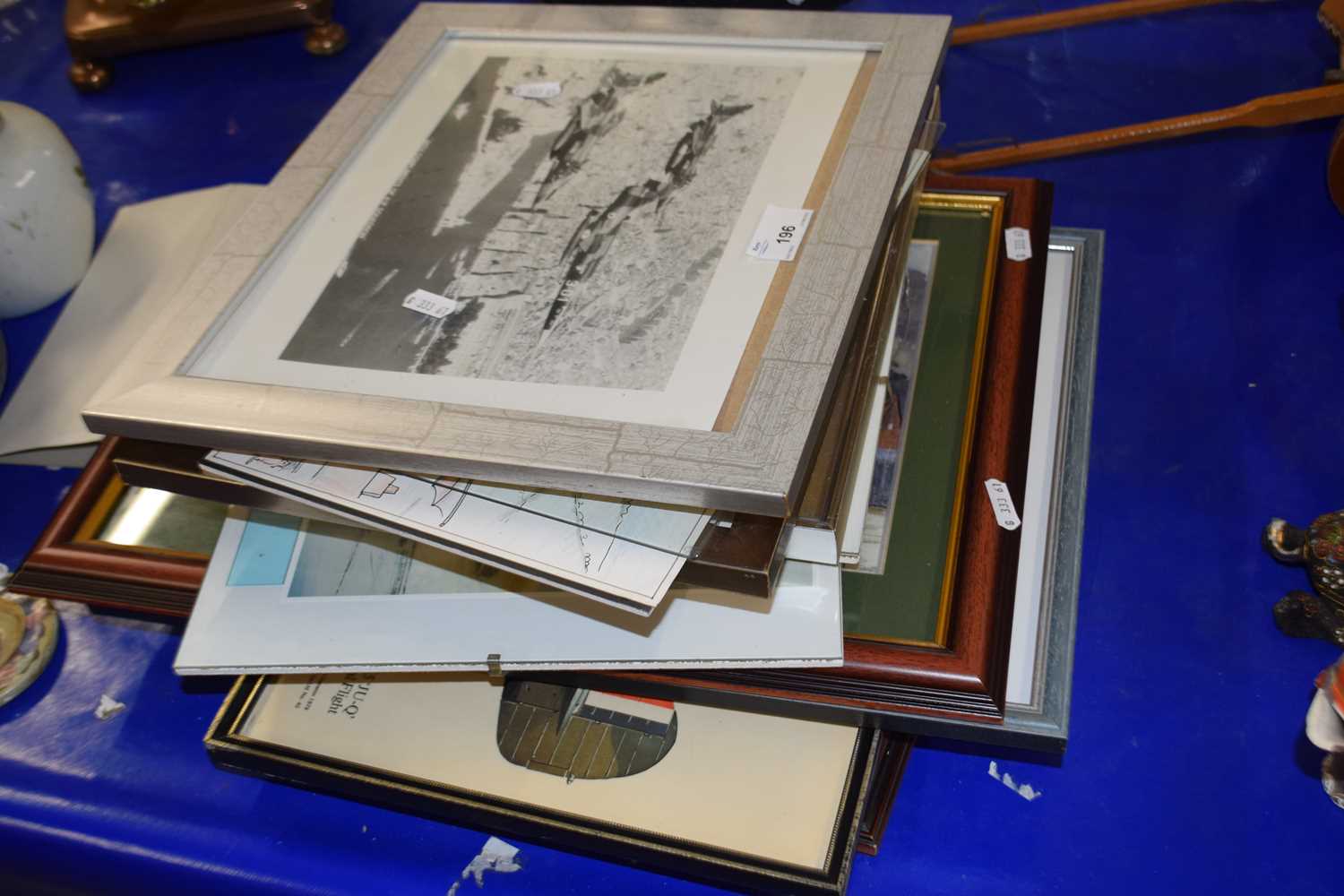 Collection of various framed prints, mainly military aircraft