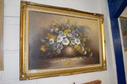 S Leigh, study of a vase of flowers, oil on canvas, gilt framed