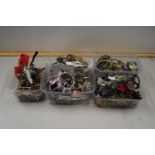 Five small boxes of various assorted costume jewellery