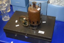 Mixed Lot: Small methanol boiler for repair and a metal cash tin