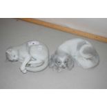 Porcelain model of a Spaniel and a further model of a cat