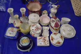 Collection of various small vases, covered trinket boxes etc