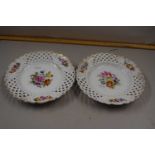 Pair of Meissen floral and gilt decorated plates with lattice work borders